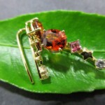K18YG Hessonite garnet, Rose garnet & White sapphire Ear pin