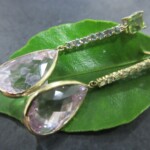 K18YG Cunsite, White quartz & Peridot Earrings
